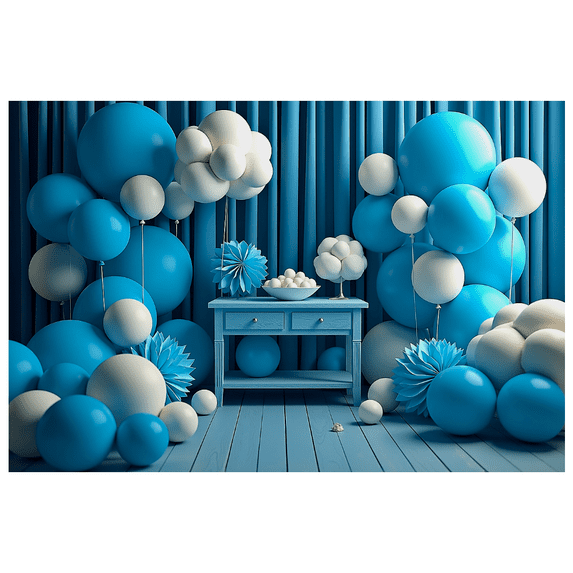 Blue Themed Backdrop Banner Decorative Party Supplies with Balloon Arch Paper Flowers and Table Decors for Photo Booth Birthday Party Celebrations Event Decorations