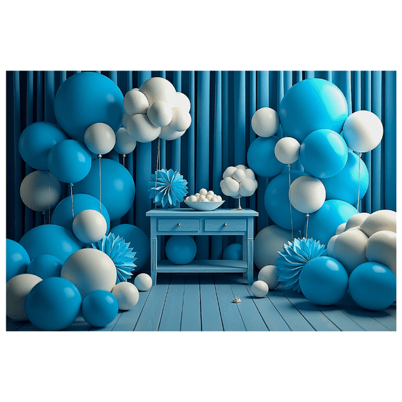 Blue Themed Backdrop Banner Decorative Party Supplies with Balloon Arch Paper Flowers and Table Decors for Photo Booth Birthday Party Celebrations Event Decorations