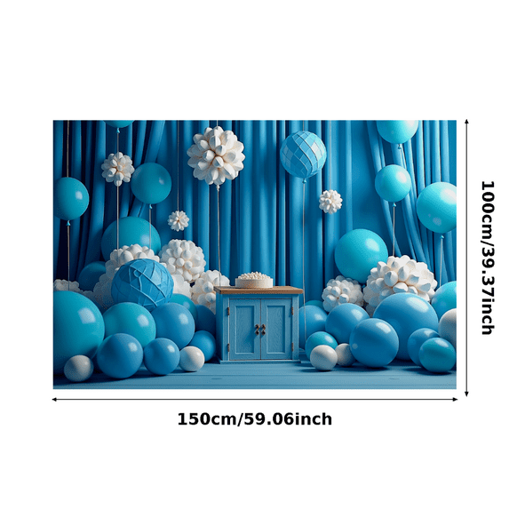 Blue Themed Backdrop Banner Decorative Party Supplies with Balloon Arch Paper Flowers and Table Decors for Photo Booth Birthday Party Celebrations Event Decorations