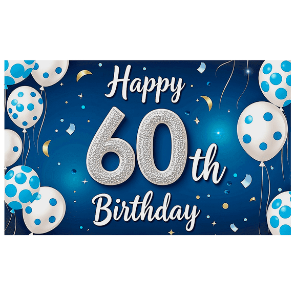 Blue Themed Glittery 60th Birthday Banner Backdrop Background Party Supplies Photography Props Birthday Decoration Birthday Party Decorations