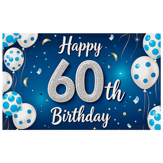 Blue Themed Glittery 60th Birthday Banner Backdrop Background Party Supplies Photography Props Birthday Decoration Birthday Party Decorations