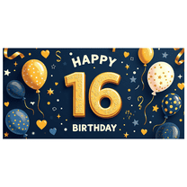 Blue Themed Happy 16th Birthday Banner Backdrop Party Supplies for Photography Props Decors Birthday Party Celebrations Photo Booth Backgrounds