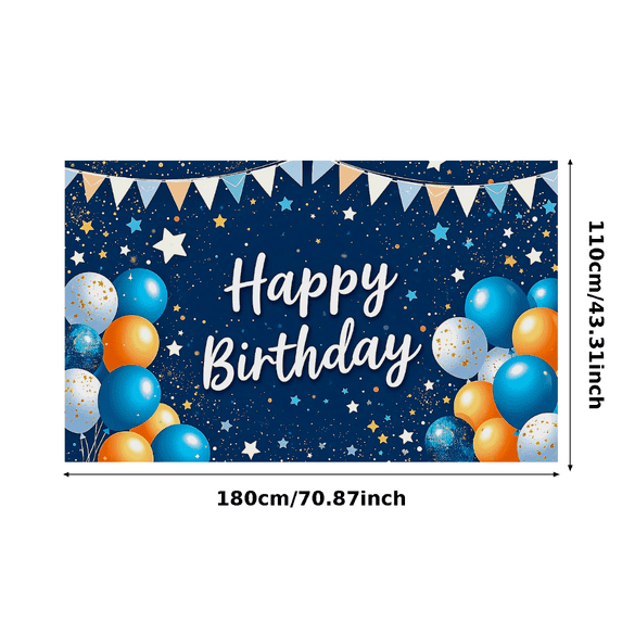 Blue Themed Happy Birthday Backdrop Banner with Star Balloon Elements Party Supplies Birthday Party Decors Photography Props