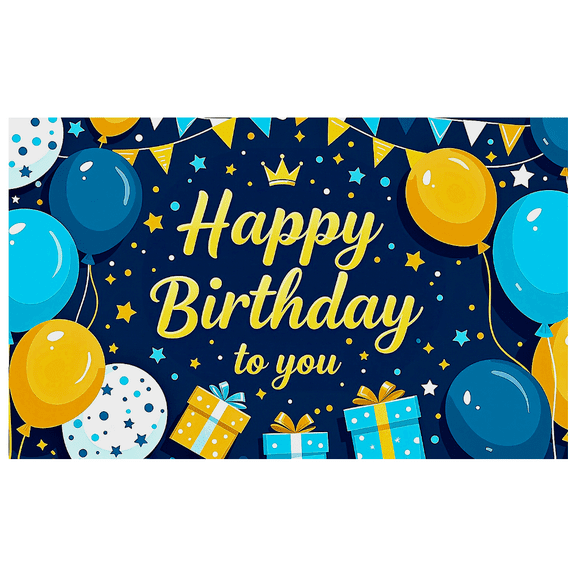 Blue Themed Happy Birthday Banner with Balloons Gifts Crown and Stars Party Decoration Background for Birthday Party Photography Props Photo Booth Backdrop Decors