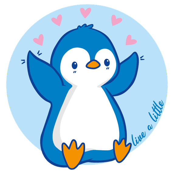 Blue Themed Vinyl 28" x 28" Penguin Chick Image Art Hearts Wall Decoration Inspirational Quotes Design Live A Little Lettering Art Home Kids Bedroom Wall Decal Sticker
