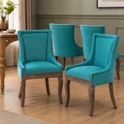 Blue Thickened Fabric Dining Chairs Set of 4, Kitchen & Dining Room Chairs Set of 4, Upholstered Dining Chairs, Solid Wood Frame Blue, 4 Pcs
