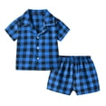 thumbnail image 1 of Blue Thin Plaid Two Piece Straight Leg Matching Lounge Shorts 2PC Set for Kids Girl Boy Top Shirts Trousers Pants Shorts Loungewear 2PC Sets Child 2026 3 Years, 1 of 3