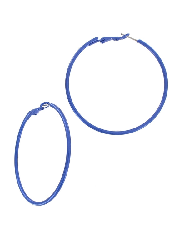 Blue Thin Wire Round Hoop Pierced Earrings 2 1/4" Ladies Adult Female