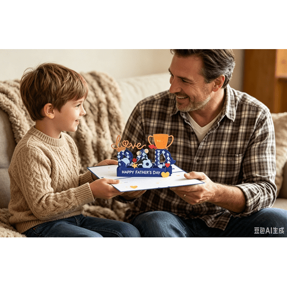 Blue Three Dimensional Fathers Day Greeting Card Pop Up Design Celebration Card With Envelope Message Note Decorative Keepsake