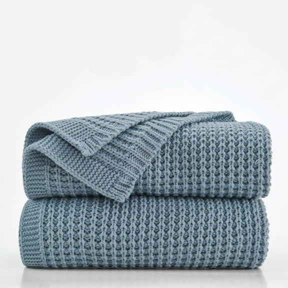 Blue Throw Blanket for Couch, Soft Chunky Cable Knit Throw Blanket, Classic Fisherman's Rib Stitch Pattern Throw for Living Room, 50"X60"