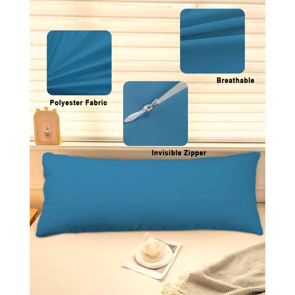 Blue Throw Pillow Covers, Modern Pure Wave Ride Soft Breathable Pillow Cases with Invisible Zipper for Sleeping, Long Body Pillowcases for Couch Bed Sofa Chair 20x60 Inches