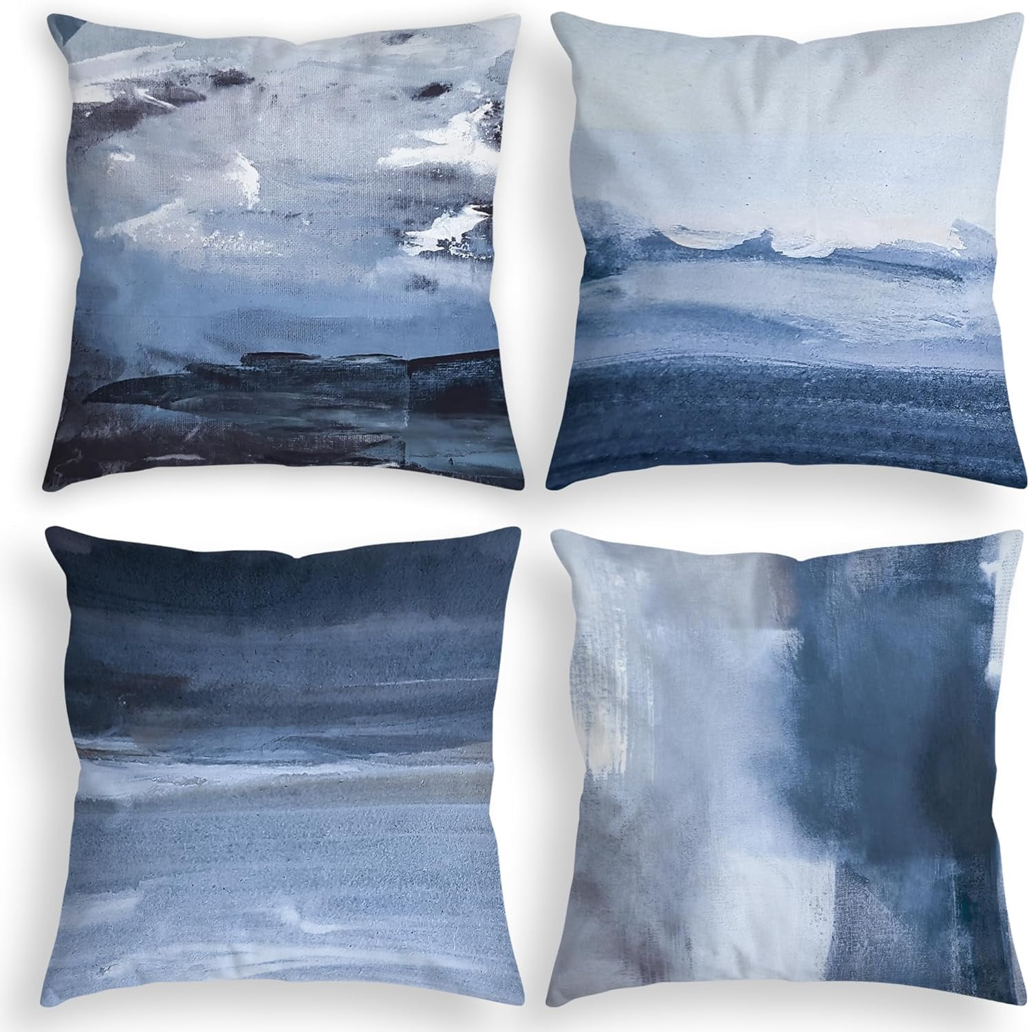 Blue Throw Pillow Covers Set of 4 20"x20" Navy Abstract Decorative Throw Pillows for Modern Sofa Bed Car Home Décor Geometric Pillowcases in Bold 50x50cm Design