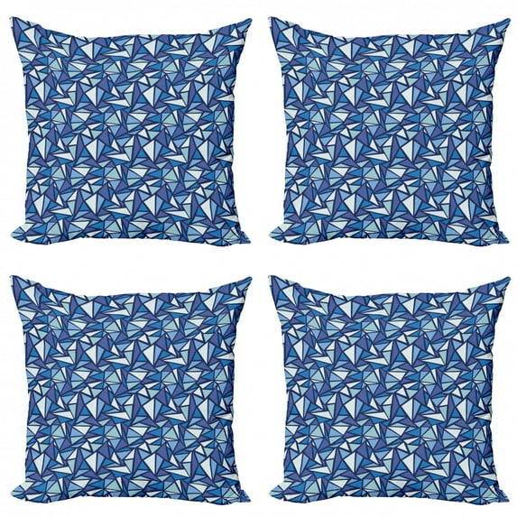 Ambesonne Blue Throw Pillow Cover 4 Pack, Geometrical Abstract Ice, 18", Blue White