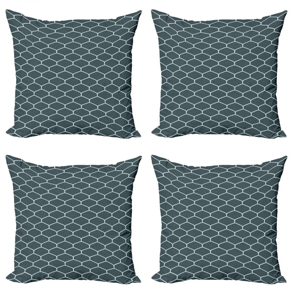 Ambesonne Blue Throw Pillow Cover 4 Pack, Vintage Fish Flake Seem, 16", Dark Blue and White
