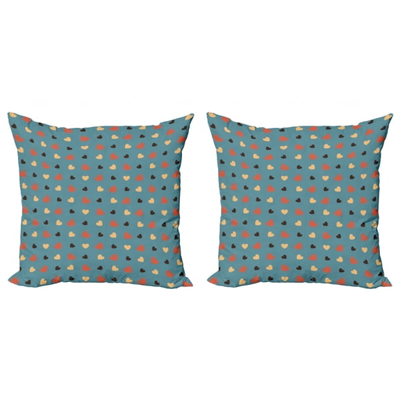 Ambesonne Blue Throw Pillow Cover 2 Pack, Valentines Romantic Love, 24", Blue Brown and Vermilion