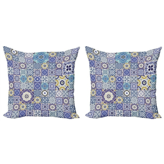 Ambesonne Blue Throw Pillow Cover 2 Pack, Moroccan Oriental, 16", Multicolor