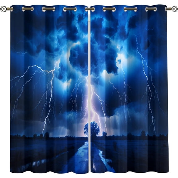 Blue Thundercloud Blackout Curtains, Storm Sky Weather Pattern Drapes for Bedroom Living Room Kitchen, Thermal Insulated Room Darkening Grommet Curtains Home Decor 42"W x 84"L (2 Pack)