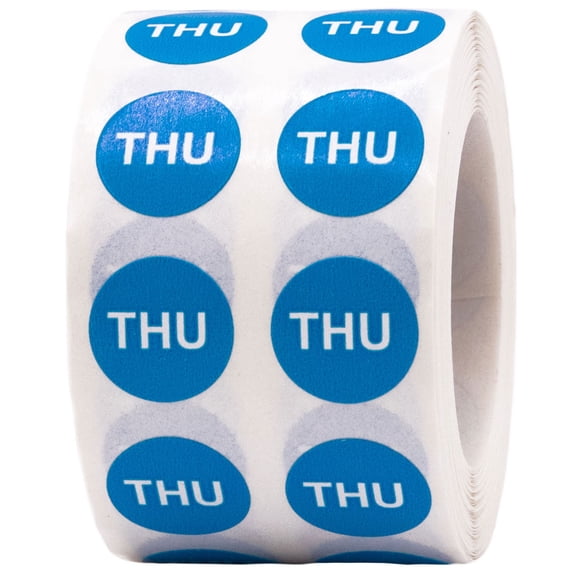 Blue Thursday Days of the Week Stickers | 0.5" Inch Round | 1000 Pack