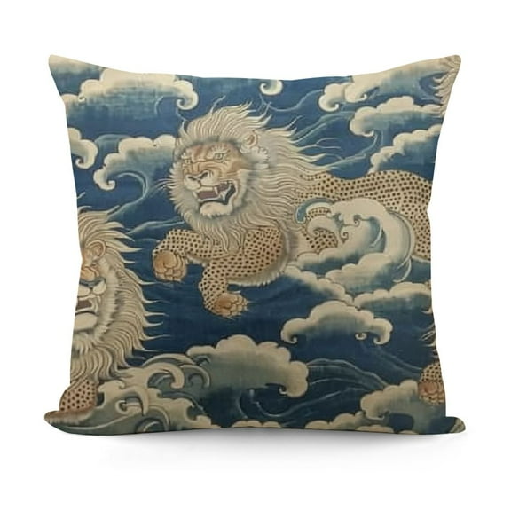 Blue Tibet Tiger Pillow Cases - Decorative Pillow Covers - Chinoiserie Decor Cooling Pillow Cases with Invisible Zipper for Patio Outdoor Couch Both-Side