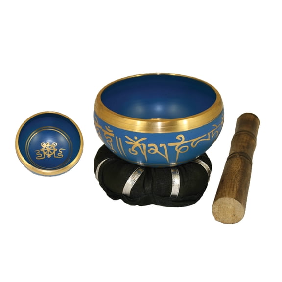 Blue Tibetan 4.25" Singing Bowl Cushion and Stick