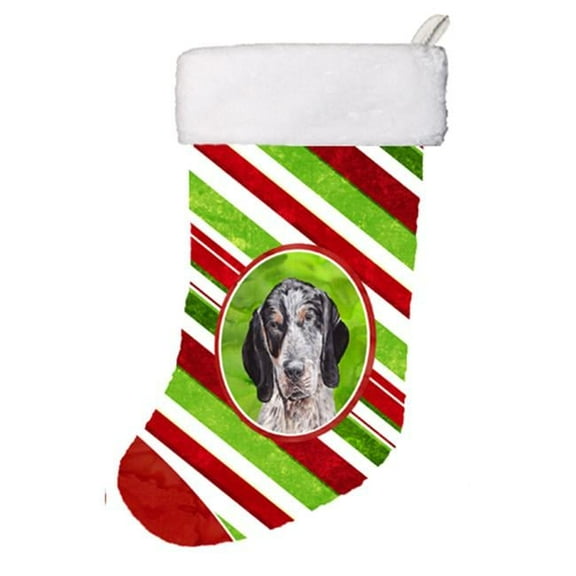 Blue Tick Coonhound Candy Cane Christmas Christmas Stocking- 11 x 8 In.
