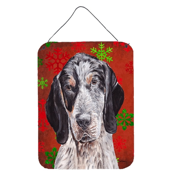 Blue Tick Coonhound Red Snowflakes Holiday Wall or Door Hanging Prints