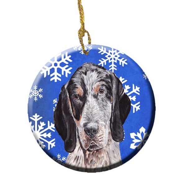 Blue Tick Coonhound Winter Snowflakes Ceramic Ornament