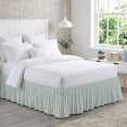 thumbnail image 1 of Blue Ticking Stripe Bed Skirt Queen Size 16 Inch Drop, Farmhouse Vertical Lines Khaki Adjustable Elastic Dust Ruffles Bedskirt for Queen Bed Wrap Around Pleated Mattress Frame Cover, 1 of 9