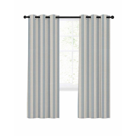 Blue Ticking Stripe Blackout Curtains for Bedroom Living Room, Modern Minimalist Vertical Lines Khaki 96 In Long Thermal Insulated Room Darkening Drapes Grommet Window Treatments, 52 x 96 In