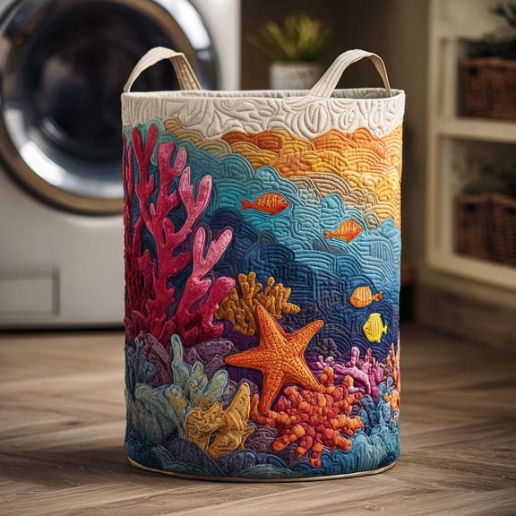 Blue Tide Quilted Laundry Basket