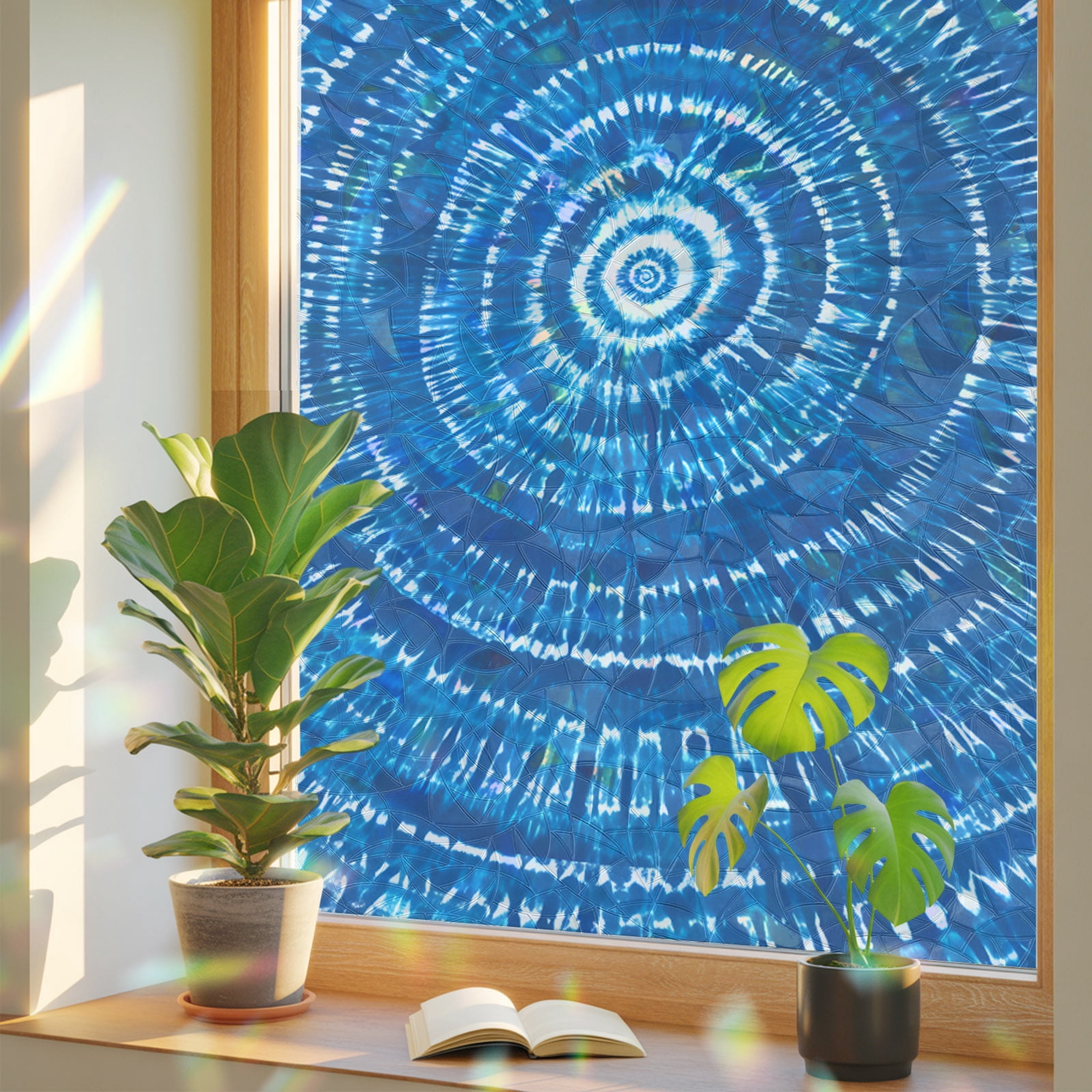 Blue Tie Dye Art Window Privacy Film, Abstract Watercolor Dyeing ...