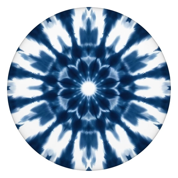 Blue Tie Dye Flower Mandala Pattern Round Fitted Tablecloth with Elastic Edge,Dining Table Cover Waterproof,Outdoor Round Tablecloth for Camping,Dining,Indoor and Outdoor