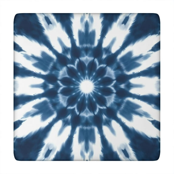 Blue Tie Dye Flower Mandala Pattern Square Fitted Tablecloth with Elastic Edge,Square Table Cover,Washable Elastic Table Cover for Home Kitchen Party Decor 34"x34"