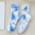 thumbnail image 1 of Blue Tie Dye Fuzzy Socks for Women - Ultra Soft Fluffy Warm Crew Socks, One Size Cozy Lounge House Socks,Size Free Size, 1 of 2