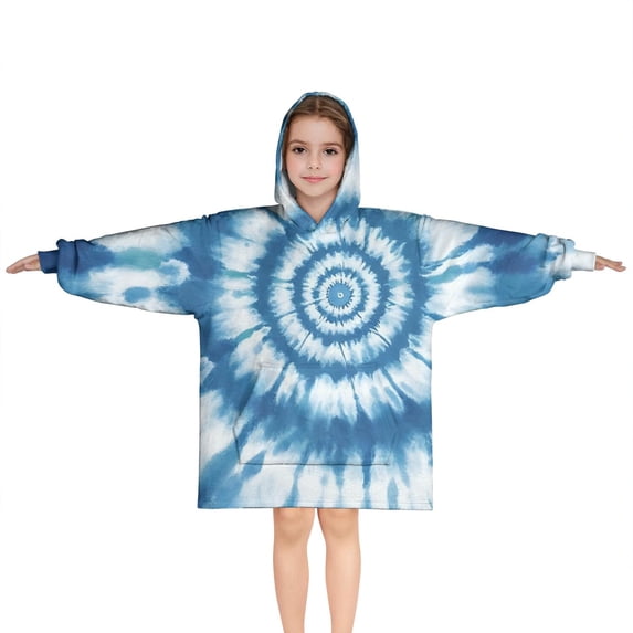 Blue Tie Dye Mandala Pattern Blanket Hoodies for Kids 6-13YR Oversize Wearable Blanket Hoodies for Boys Girls Teens