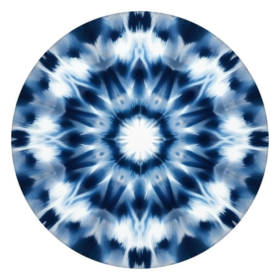 Blue Tie Dye Mandala Pattern Round Fitted Tablecloth with Elastic Edge,Dining Table Cover Waterproof,Outdoor Round Tablecloth for Camping,Dining,Indoor and Outdoor