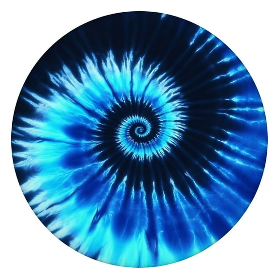 Blue Tie Dye Mandala Pattern Round Fitted Tablecloth with Elastic Edge,Dining Table Cover Waterproof,Outdoor Round Tablecloth for Camping,Dining,Indoor and Outdoor