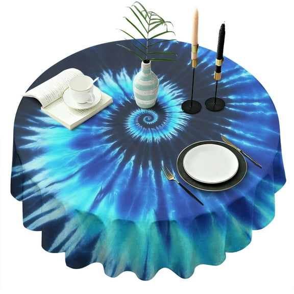 Blue Tie Dye Mandala Pattern Round Tablecloth 60"x60",Wrinkle Wipeable Table Cloth for Kitchen Dining Room Picnic Patio Party