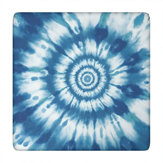 Blue Tie Dye Mandala Pattern Square Fitted Tablecloth with Elastic Edge,Square Table Cover,Washable Elastic Table Cover for Home Kitchen Party Decor 34"x34"