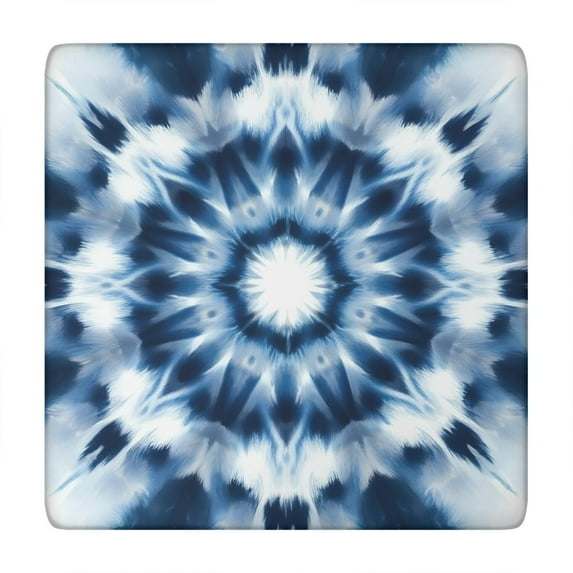 Blue Tie Dye Mandala Pattern Square Fitted Tablecloth with Elastic Edge,Square Table Cover,Washable Elastic Table Cover for Home Kitchen Party Decor 34"x34"