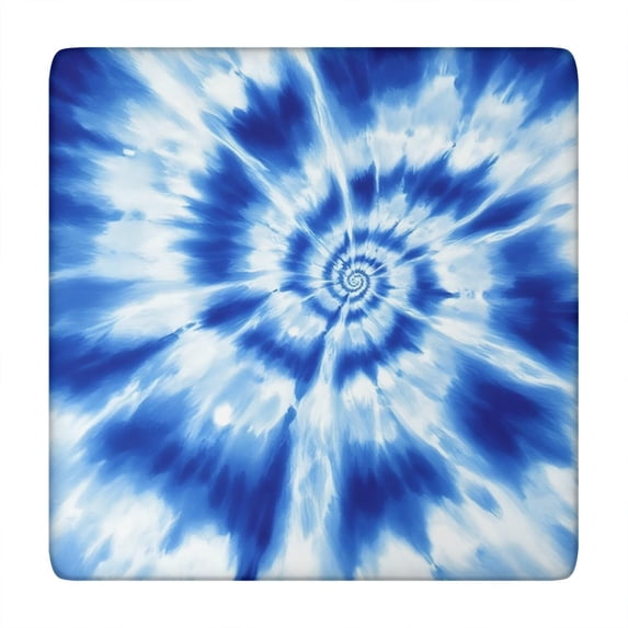Blue Tie Dye Mandala Pattern Square Fitted Tablecloth with Elastic Edge,Square Table Cover,Washable Elastic Table Cover for Home Kitchen Party Decor 34"x34"
