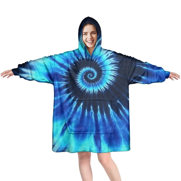Blue Tie Dye Mandala Pattern Wearable Oversized Blanket,Wearable Blanket Hoodie for Adults,Cozy Hooded Blankets with Super Pockets,Super Warm Fuzzy Pullover for Women & Men