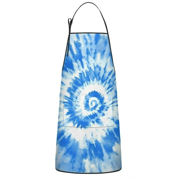 Blue Tie Dye Pattern Apron-Garden Aprons for Women with Pockets-Cotton Linen Waterproof Kitchen Cooking Gardening Aprons Adjustable for Kitchen,Cooking,BBQ and Salon 33x27 Inch