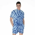 thumbnail image 1 of Blue Tie Dye Short Sleeve Men'S Rompers, Tie Dye Pattern Casual Summer Jumpsuits Outfit, 1 of 4