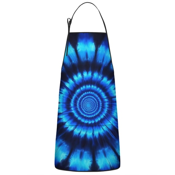 Blue Tie Dye Spiral Pattern Apron-Garden Aprons for Women with Pockets-Cotton Linen Waterproof Kitchen Cooking Gardening Aprons Adjustable for Kitchen,Cooking,BBQ and Salon 33x27 Inch