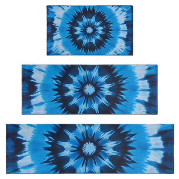 Blue Tie Dye Spiral Pattern Kitchen Rugs Sets Of 3,Kitchen Runner Rugs Non Skid Washable,Decorative Kitchen Floor Mats for Kitchen,Sink,Laundry,17"x30"+ 17"x47" + 17"x59"