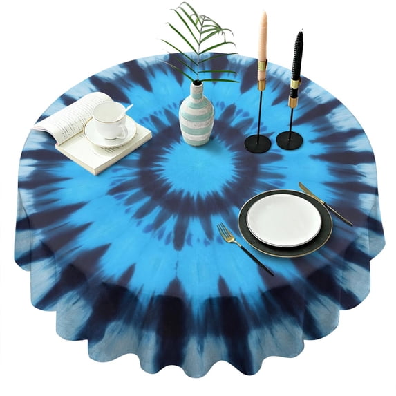 Blue Tie Dye Spiral Pattern Round Tablecloth 60"x60",Wrinkle Wipeable Table Cloth for Kitchen Dining Room Picnic Patio Party
