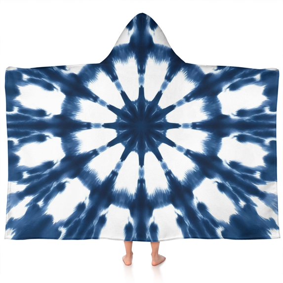 Blue Tie Dye Star Pattern Hooded Bath Towel,60"x35" for Ages 3 To 12 Kids, Quick Dry Lightweight Soft Microfiber Hood Beach Towel Cover Up for Kids
