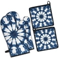 thumbnail image 1 of Blue Tie Dye Star Pattern Kitchen Oven Mitt and Pot Holder Sets 4 Pcs for Baking, Cooking and Grilling, Heat Resistant Up To 392 °F, 1 of 7