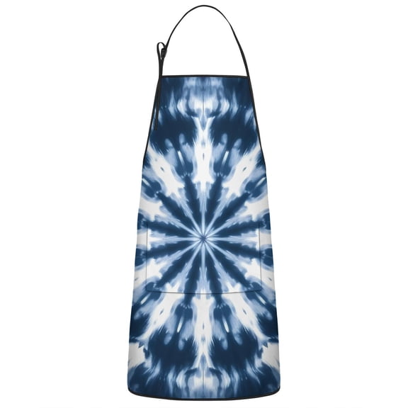 Blue Tie Dye Starburst Pattern Apron-Garden Aprons for Women with Pockets-Cotton Linen Waterproof Kitchen Cooking Gardening Aprons Adjustable for Kitchen,Cooking,BBQ and Salon 33x27 Inch